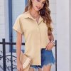 Short Sleeve Summer Tops for Women Casual Button Down Shirts Solid/Striped Business Work Blouses