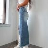 Womens Casual Slit Denim Midi Jean Skirt High Waist Frayed Distressed Button A-Line Long Jean Skirt