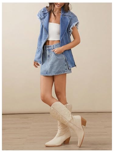 41yH-AFs3pL.jpg Women's Casual Jean Skirt Mid Waist Zipper Up Mini Denim Skirts