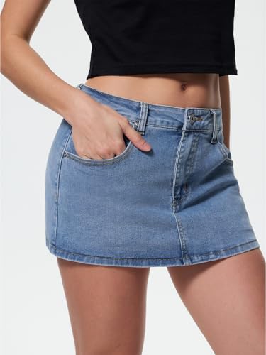 Women Denim Skort Skirt Stretchy Mid Waist Y2K Sexy Mini Skirts Dressy Casual Jean Skorts