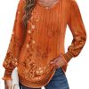 Womens Tops Puff Long Sleeve Shirts Dressy Casual Crew Neck Pleated Summer Fall Work Blouses S-3XL