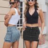Womens Cargo Skirt Low Waist Button Denim Mini Skirt Summer Y2k Jean Skirt with Flap Pockets