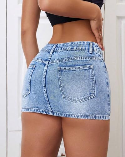 41zYonHXAsL.jpg Women's Low Rise Stretchy Denim Skirts Sexy Comfy Mini Jean Skirt for Summer Casual Streetwear