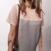 Womens Color Block Fashion Short Sleeve Crewneck Knitted Spring Summer Casual Loose T Shirts Tops
