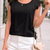 Womens Tops Casual Dressy Lace Summer Tee 2025 Cap Sleeve T Shirts Cute Basic Trendy Fashion Spring Outfits