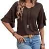41zv6lWU-aL.jpg Womens Top Ruffle Sleeve Blouses V Neck T Shirts Casual Outfit Bell Sleeve Tee Spring Fall Summer Fashion Clothes Cute Tunic