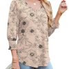 3/4 Length Sleeve Womens Tops Dressy Casual Blouses V Neck T Shirts with Smocked Cuffs
