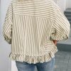 Womens Summer Tops Dressy Casual Blouse Top Ruffled Short Sleeve Button Down Striped Shirt
