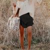 Flowy Shorts for Women Casual Boho Ruffle Tiered Skorts High Waist Mini Skirts Golf Tennis Crochet Shorts