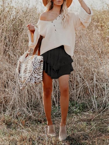 Flowy Shorts for Women Casual Boho Ruffle Tiered Skorts High Waist Mini Skirts Golf Tennis Crochet Shorts