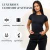 3 Pack Stretch Workout Tee Shirts for Women, Ribbed Crewneck Womens Short Sleeve Yoga Tees (Available in Plus)