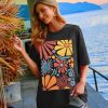 Womens Oversized Tshirt Flower Graphic Tees Boho Hiking T Shirt Vintage Wildflower Shirts Summer Casual Beach Tops