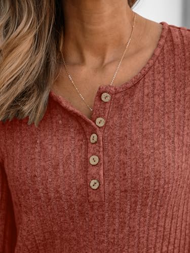Long Sleeve Henley Shirts Women's Business Casual Lightweight Tunic Sweater Tops