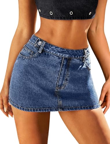 Mini Denim Skirt Women Stretch Jean Skirt High Waisted Casual Short Jean Skirt 5 Pockets with Bows Y2K