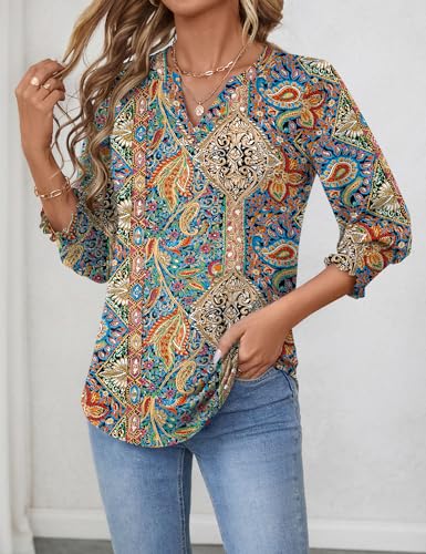 512akW4MlL.jpg Women's 2025 Fashion Tops 3/4 Length Sleeve Business Casual Blouses Summer Tees Shirts S-4X