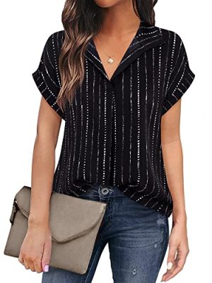 Women's Short Sleeve Chiffon Blouses for Office Work Business Attire Collared Shirts