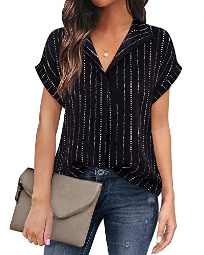 Women's Short Sleeve Chiffon Blouses for Office Work Business Attire Collared Shirts
