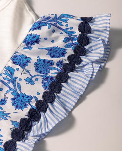 515JDjvefRL.jpg Womens Summer Ruffle Short Sleeve Top Crewneck T Shirts Floral Trim Casual Blouses