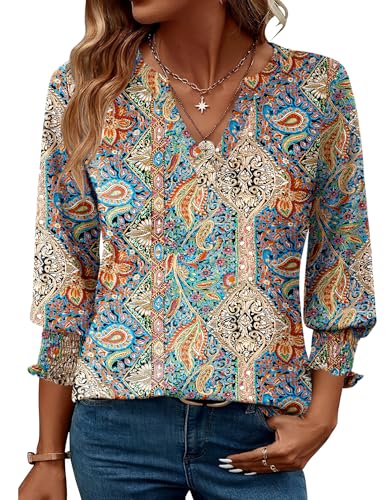 515P3vN32L.jpg Women's 2025 Fashion Tops 3/4 Length Sleeve Business Casual Blouses Summer Tees Shirts S-4X