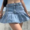 Women's Casual Slim A-line Pleated Ruffle Short Mini Denim Skirts