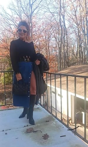 Women's Casual Slit Denim Midi Jean Skirt Stretch High Waisted Button Up Frayed with Pockets