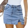 Jean Skorts for Woman High Waisted Casual Stretchy Denim Skirt Side Split Mini Skirts with Shorts Skort