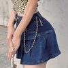 Women's Pleated Jean Skirt Casual A-Line Ruffle Y2K Mini Denim Skirt