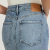 Women??s Maxi Denim Skirt ?C High Waisted Stretch Jean Skirt with Front Slit ?C Medium Wash