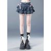 Y2K Women Ruffle Hem Blue Jean Pleated Mini Skirt - Denim Bustier Top Suit