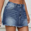 Women's High Waist Bodycon Denim Mini Skirt Y2K Raw Hem Jean Skirt