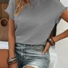 Womens Summer Tops Crewneck Short Sleeve T Shirts Casual Textured Work Shirt Loose Blouses