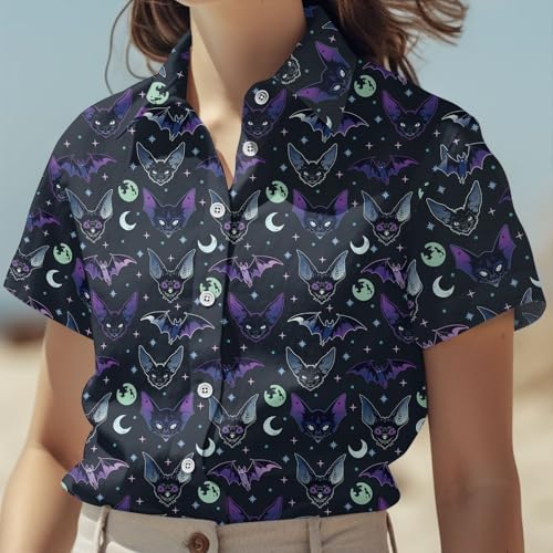 Halloween Shirt for Men Women, Casual Button Up Shirt Unisex, Short Sleeve Hawaiian Aloha Shirts