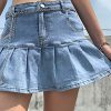 Women's Casual Slim A-line Pleated Ruffle Short Mini Denim Skirts