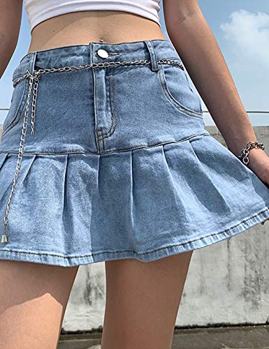 51CdUhXZnL.jpg Women's Casual Slim A-line Pleated Ruffle Short Mini Denim Skirts