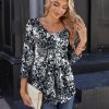 3/4 Sleeve Tops for Women Crew Neck Blouses Pleated Casual Shirts Fall Work Clothes 2025