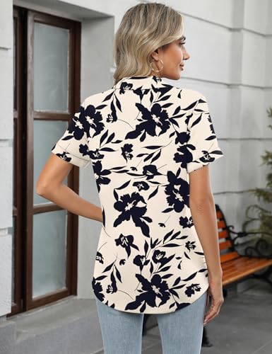 Womens Polo Shirts Dressy V Neck Business Casual Tops Lapel Collar Short Sleeve Summer Shirts Loose Fit Work Blouses