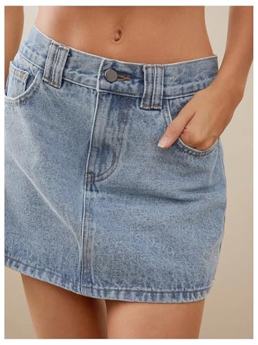 51FN6DMvm2L.jpg Women's Casual Jean Skirt Mid Waist Zipper Up Mini Denim Skirts