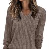 V Neck Long Sleeve Shirts for Women Casual Fall Tops Lightweight Tunic Sweaters Fashion Clothes 2025