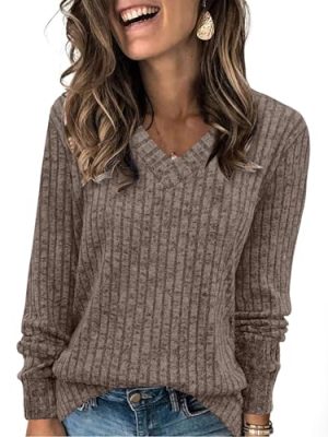 V Neck Long Sleeve Shirts for Women Casual Fall Tops Lightweight Tunic Sweaters Fashion Clothes 2025