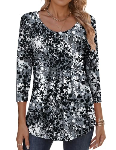 3/4 Sleeve Tops for Women Crew Neck Blouses Pleated Casual Shirts Fall Work Clothes 2025