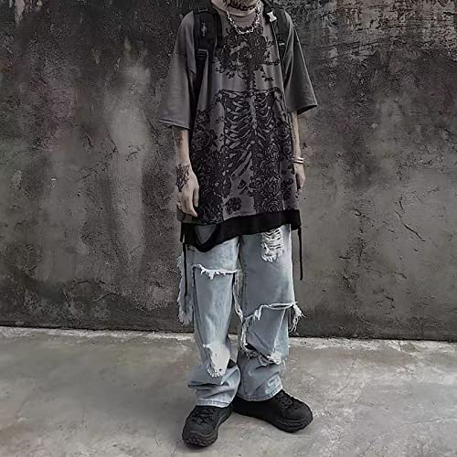 51GAMMBw4lL.jpg Gothic Casual Loose Oversized T-Shirt Harajuku Street Trend Men and Women Personalized Print Rock Animation Punk