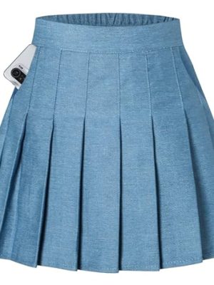 Women Girls Pleated Skirts with Shorts, Elastic Waist Uniform Plus Size Tennis Casual Skirt, 2 Years - US 4XL