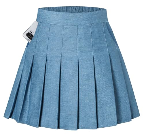 Women Girls Pleated Skirts with Shorts, Elastic Waist Uniform Plus Size Tennis Casual Skirt, 2 Years - US 4XL
