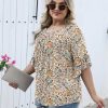 51GuMgY4luL.jpg Womens Plus Size Tops 3/4 Ruffle Sleeve Shirts Crewneck Pleated Blouses Dressy Casual Fashion Tunic Top (1X-5X)