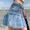 Women's Casual Slim A-line Pleated Ruffle Short Mini Denim Skirts