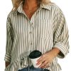Womens Summer Tops Dressy Casual Blouse Top Ruffled Short Sleeve Button Down Striped Shirt