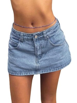 Women Denim Skort Skirt Stretchy Mid Waist Y2K Sexy Mini Skirts Dressy Casual Jean Skorts
