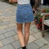 51LS3WYyQ5L.jpg Womens Jean Skirt Stretch Casual 2025 Summer Short Basic Fringed Slim Fit Denim Bodycon Pencil Skirts