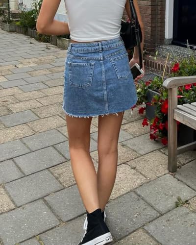 51LS3WYyQ5L.jpg Womens Jean Skirt Stretch Casual 2025 Summer Short Basic Fringed Slim Fit Denim Bodycon Pencil Skirts