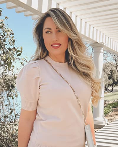 Women's Puff Short Sleeve Sweater Tops 2025 Summer Fall Trendy Knit Crew Neck Casual T Shirts Blouses